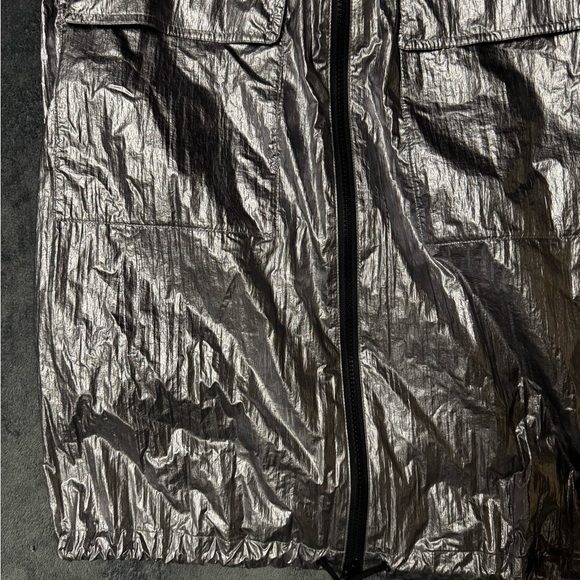 Avec Les Filles Metallic Silver Hooded Longline Rain Coat Trench Pockets Size S - Picture 2 of 8